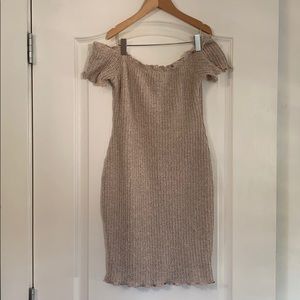 Oatmeal off the shoulder mini dress